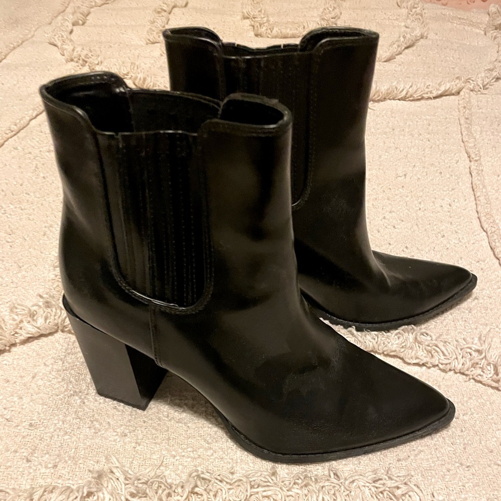 Womens Booties Pointed Toe Stacked Heel Fashion Chelsea Ankle Boots